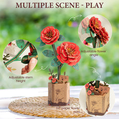 ROBOTIME adjustable flower angle camellia to fit any vase or shelf