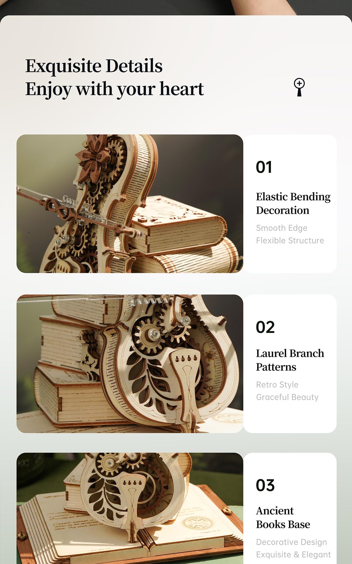 Robotime AMK63 music box winding action showing clockwork melody