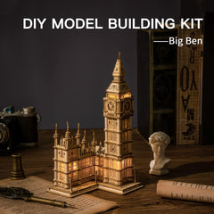 ROBOTIME Big Ben assembled model shown on a table.
