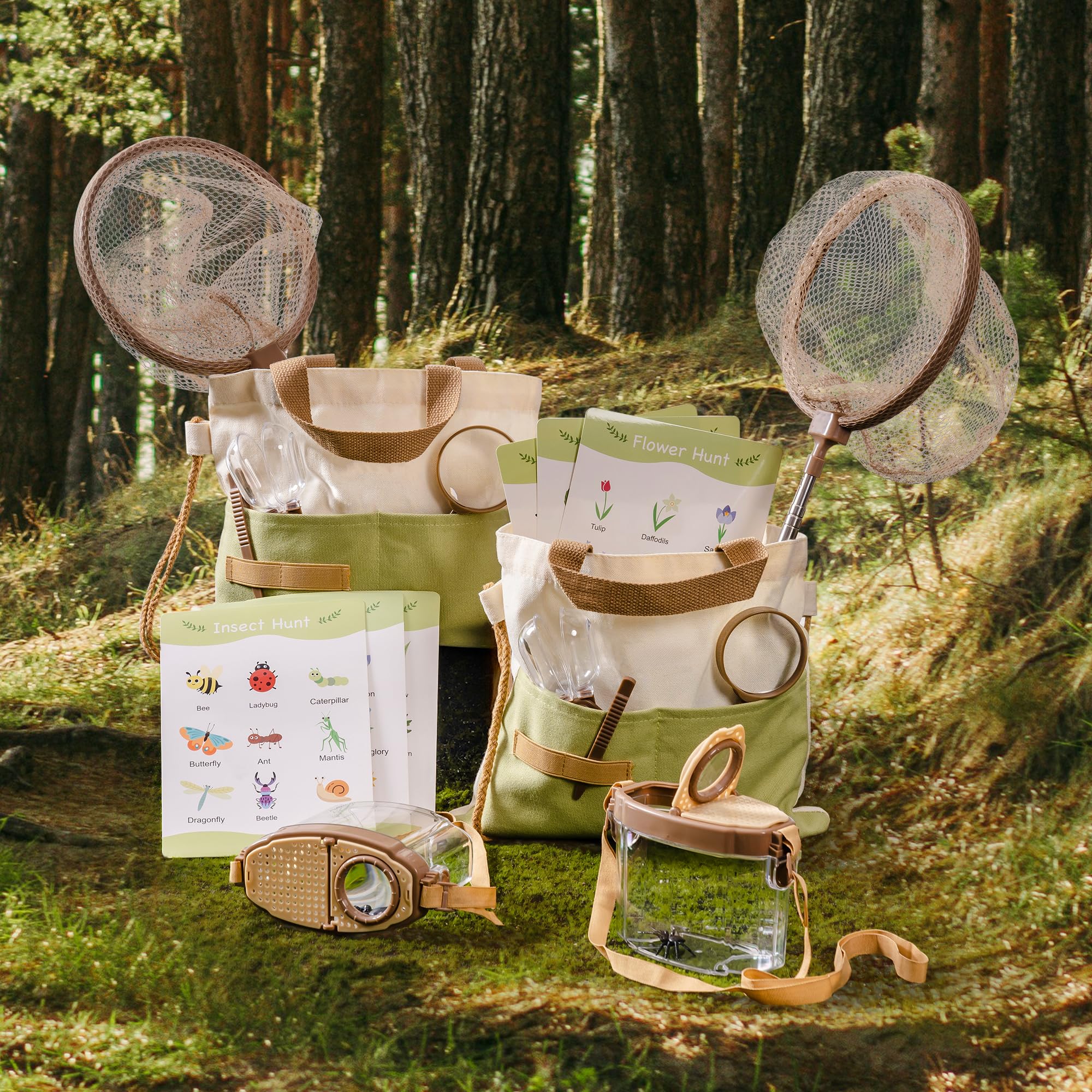 ROBOTIME bug catcher kit outdoor scene showing family-friendly exploration.