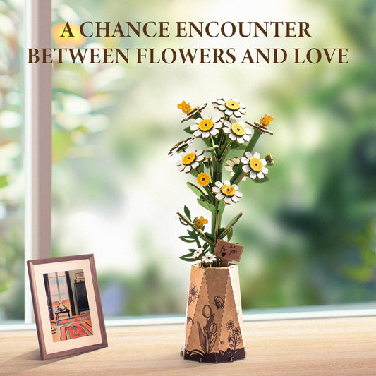 ROBOTIME Chamomile bud assembly provides a relaxing, lasting bouquet-building experience.