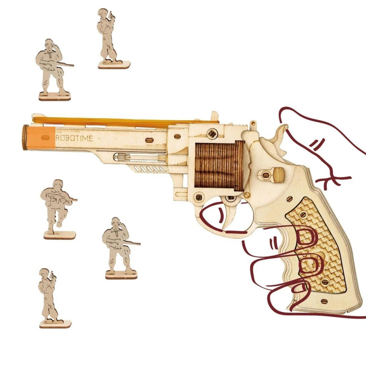Robotime Corsac M60 gun model parts laid out for easy beginner assembly and safe DIY fun.
