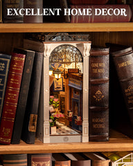 ROBOTIME book nook floral-windows showcase intricate craftsmanship on a decorative shelf