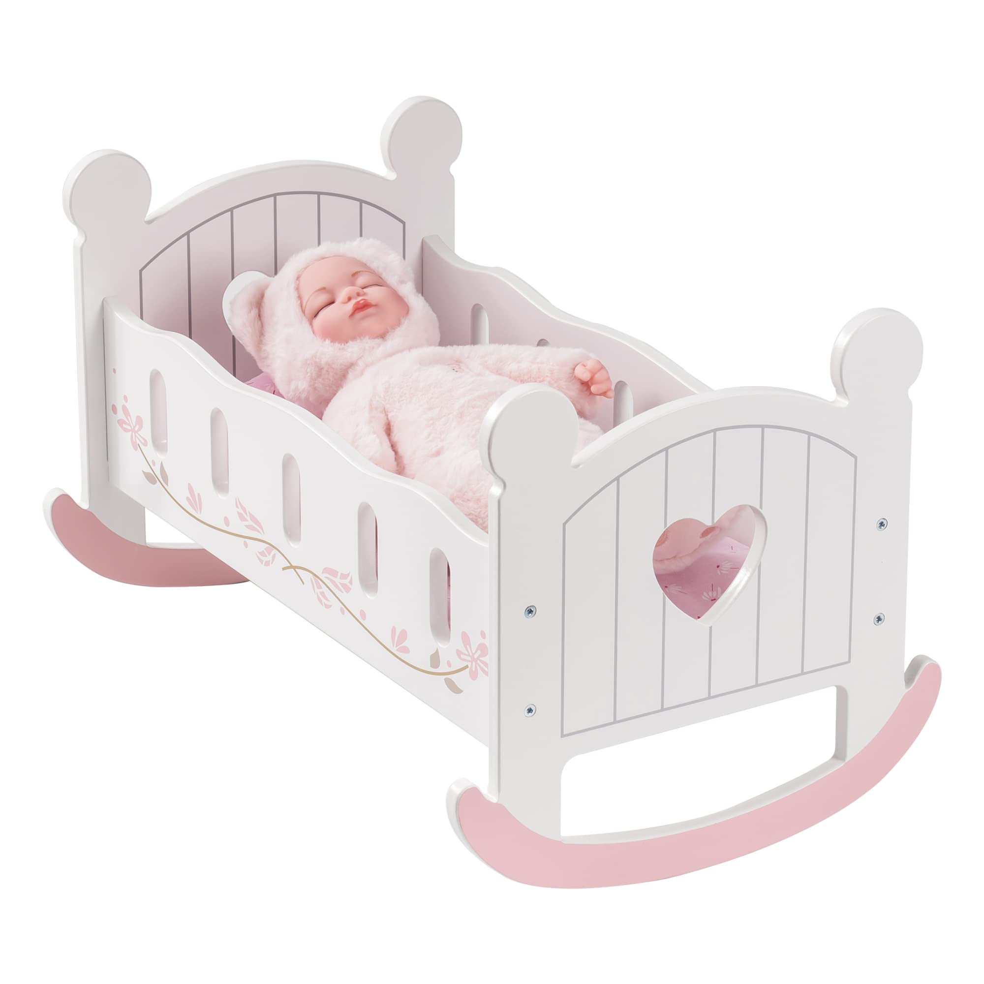 ROBOTIME wooden doll cradle in white with rocking design for soothing play sessions