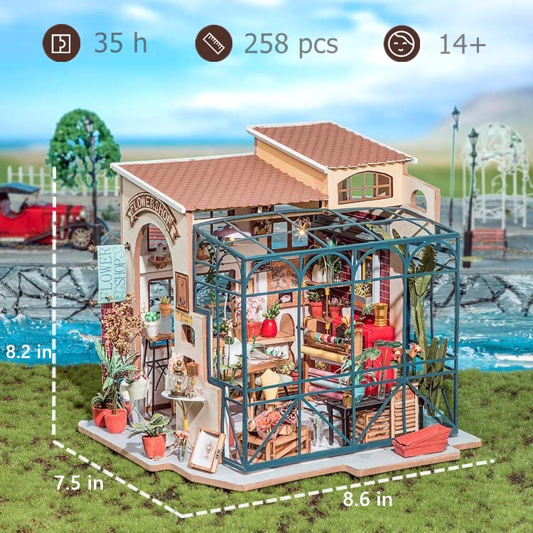 Robotime Emily's Flower Shop illuminated dollhouse LED light effect