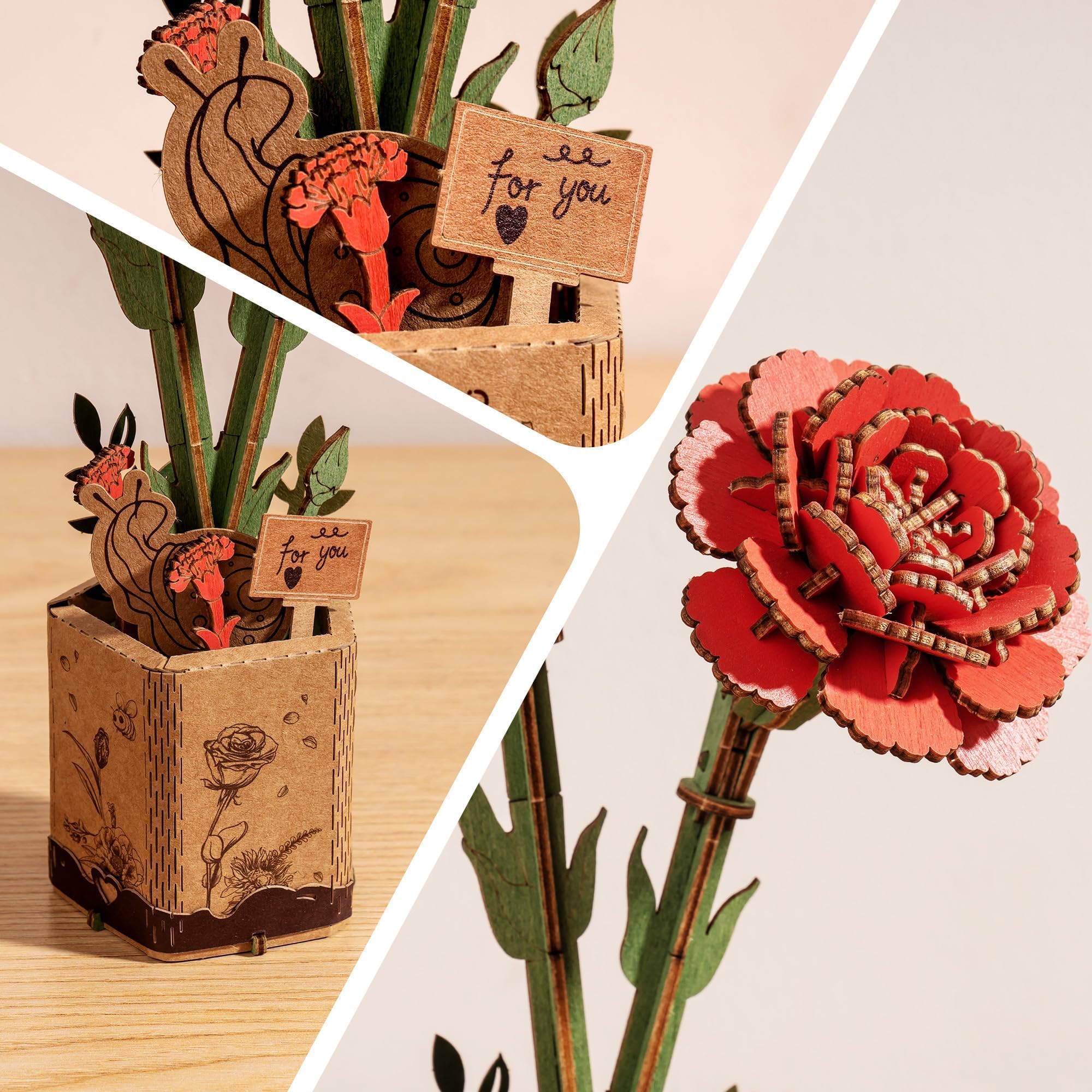 ROBOTIME finished wooden carnation decor enhancing table or desk
