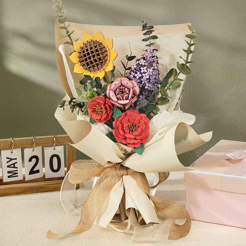 ROBOTIME Forever Flowers Red Camellia with precise laser-cut petals for clean assembly