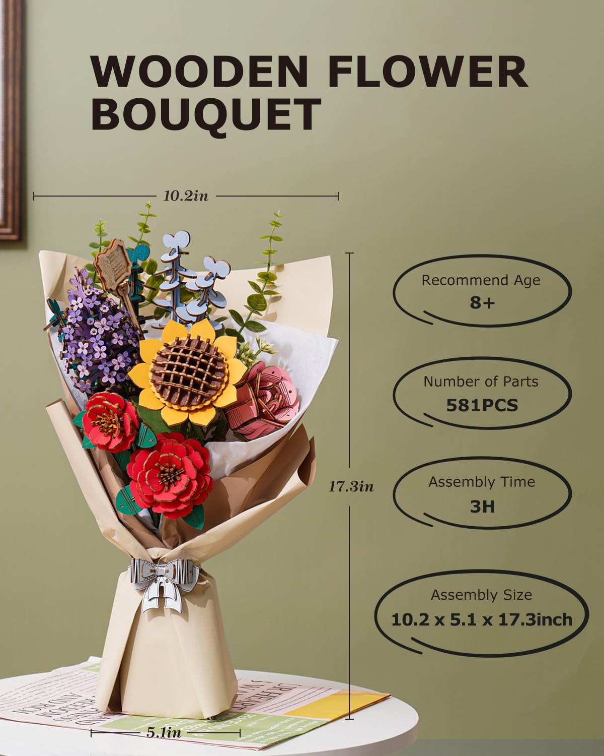 ROBOTIME Forever Flowers Silk Ribbon and Bows add finished elegance
