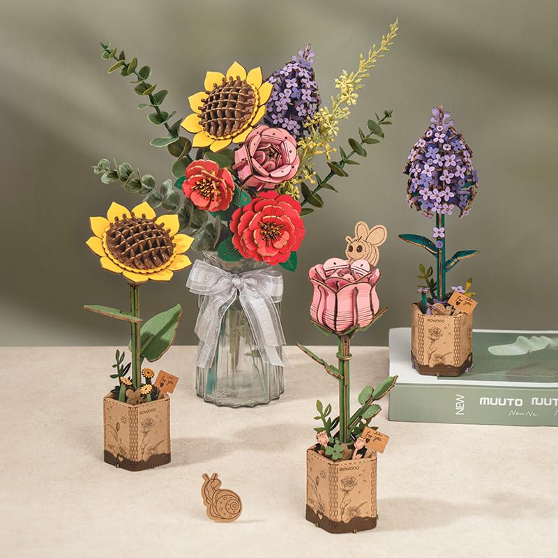 ROBOTIME Forever Flowers Wooden Pieces Kit with 581 parts for DIY bouquet