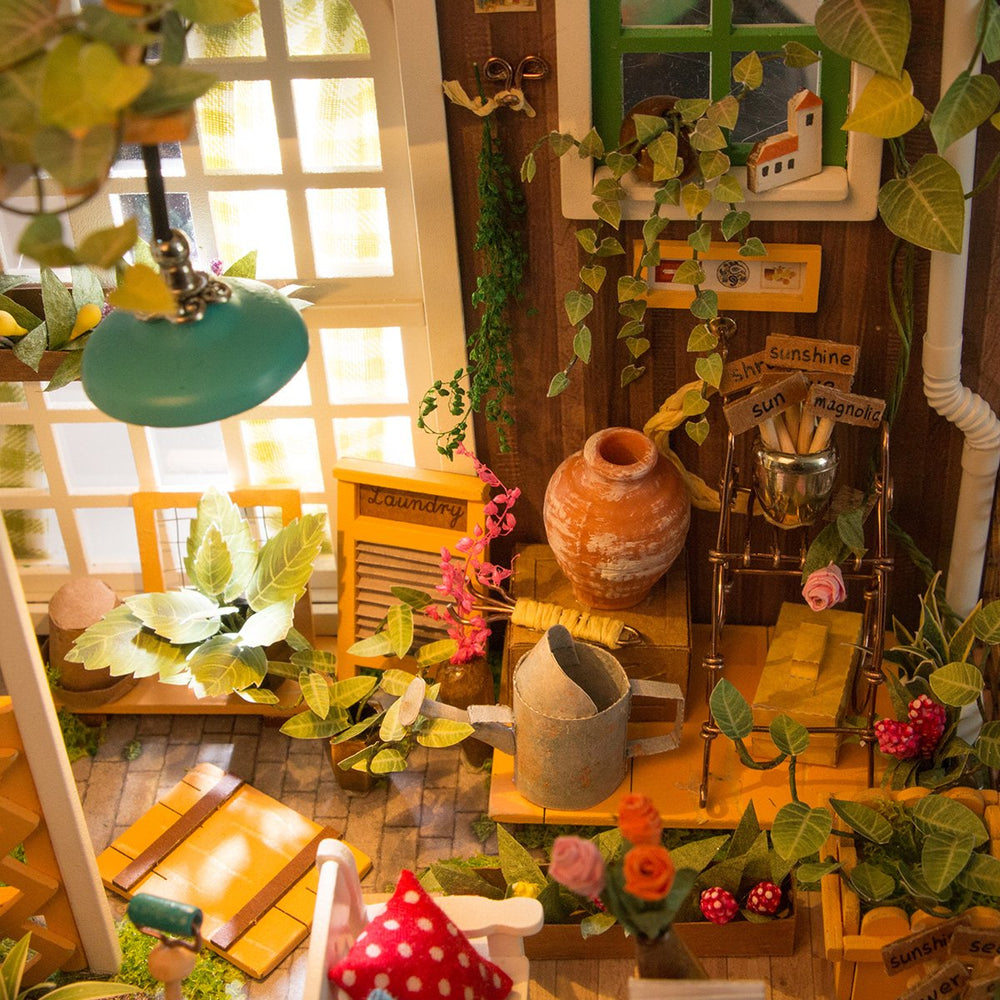 ROBOTIME dollhouse detail reveals tiny fixtures ideal for imaginative play