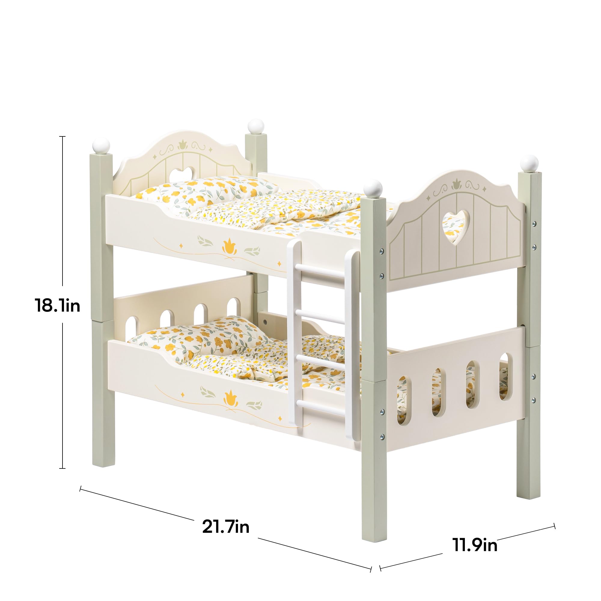 ROBOTIME green doll bedding included to enhance cozy playtime.
