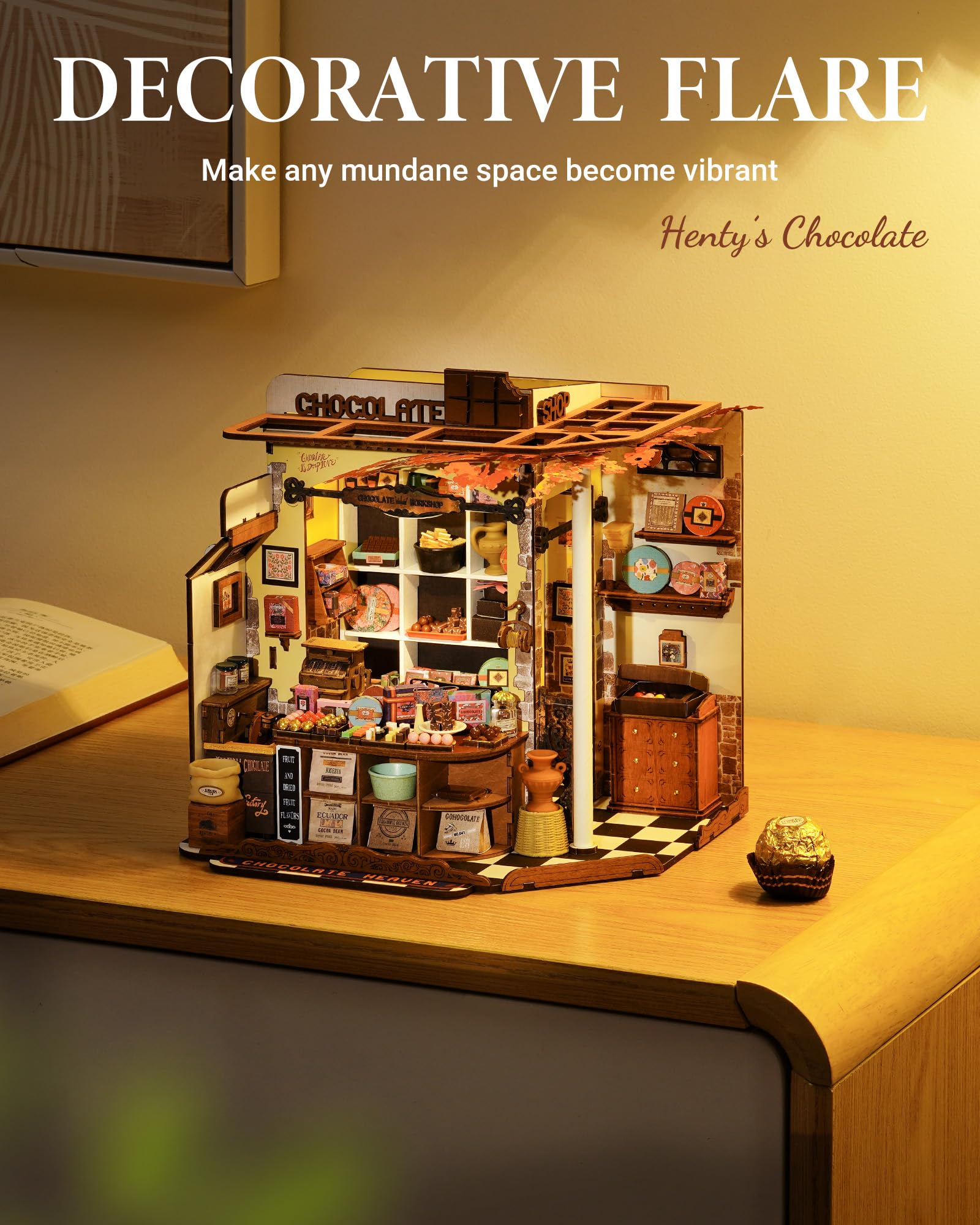 ROBOTIME Henry's Chocolate display-focus for shelf-worthy decor and gifting ideas