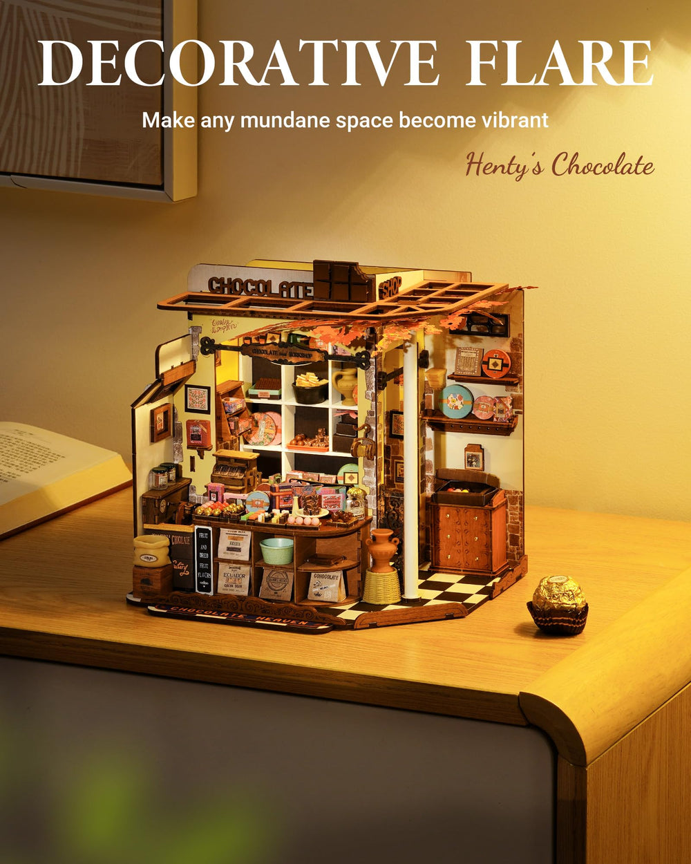 ROBOTIME Henry's Chocolate display-focus for shelf-worthy decor and gifting ideas