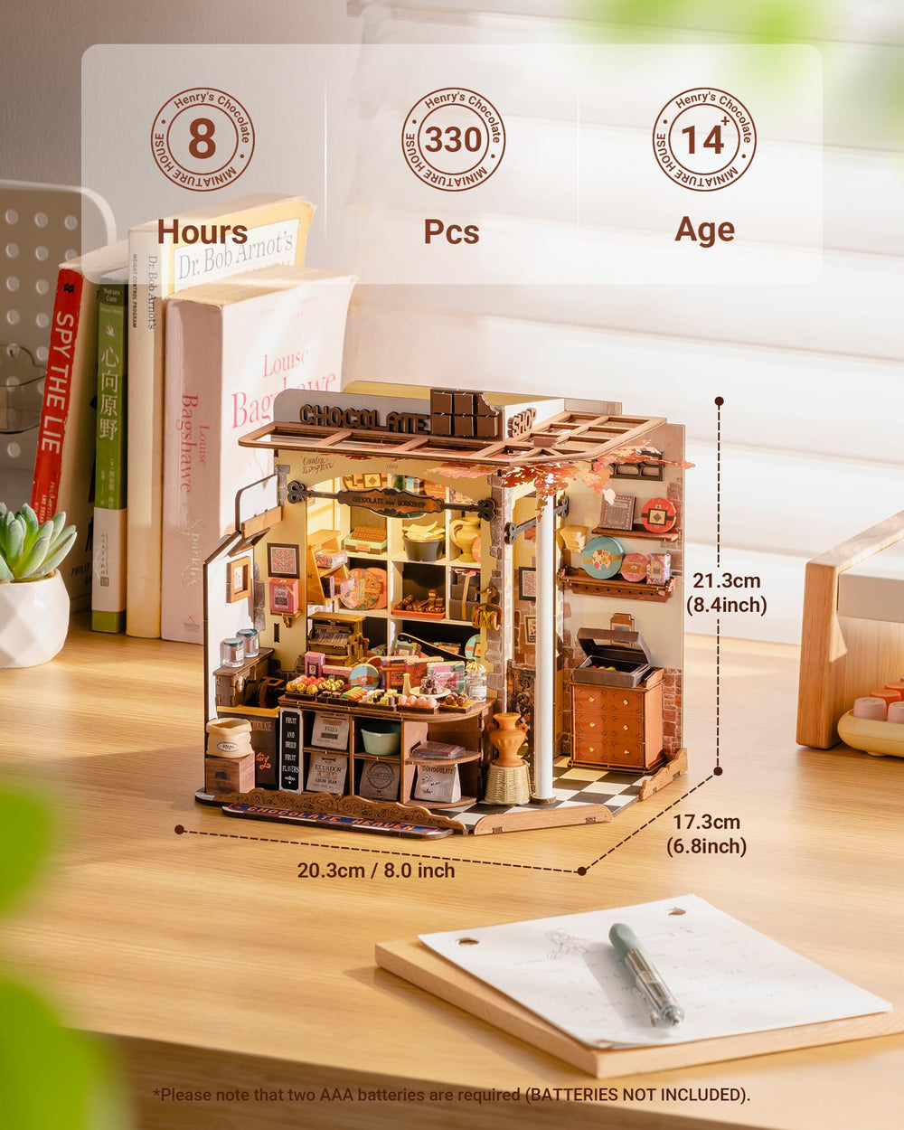 ROBOTIME Henry's Chocolate shelves organize tiny treats in a charming display