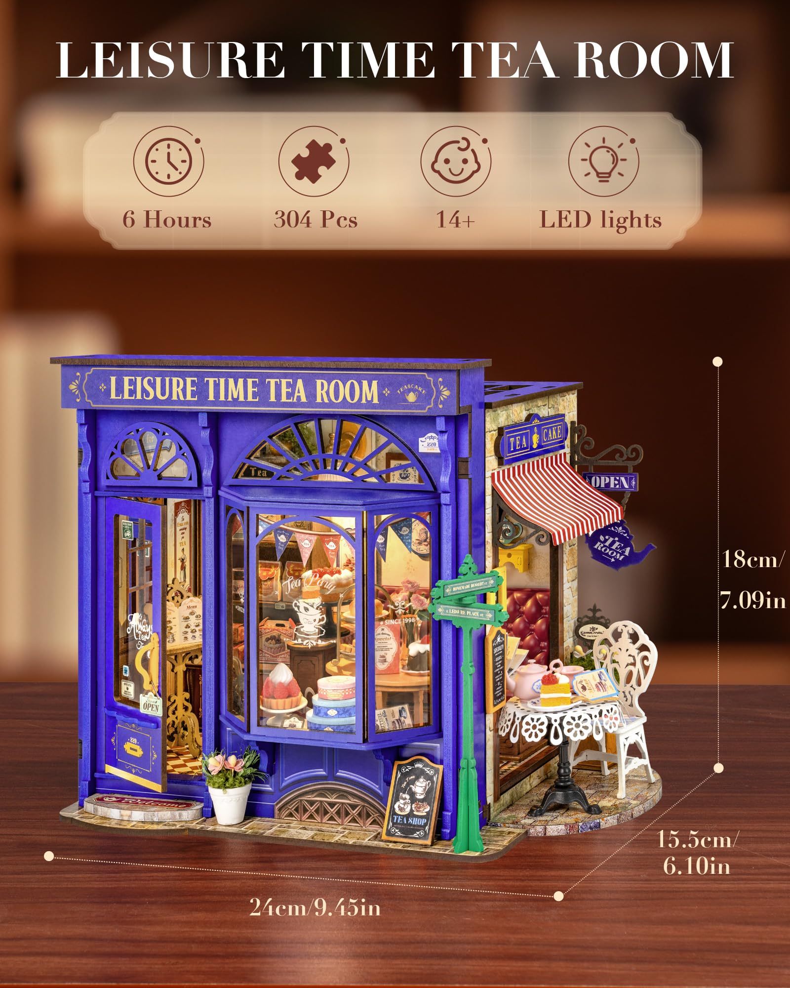 ROBOTIME Leisure Time Tea Room dollhouse interior invites immersive display