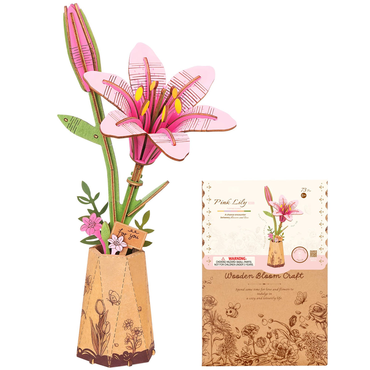 ROBOTIME Lily petal detail highlights intricate laser-cut design for lifelike bloom