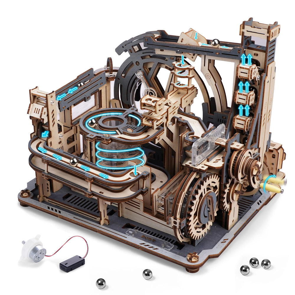 ROBOTIME Marble Spaceport motorized marble run on desk for display and learning