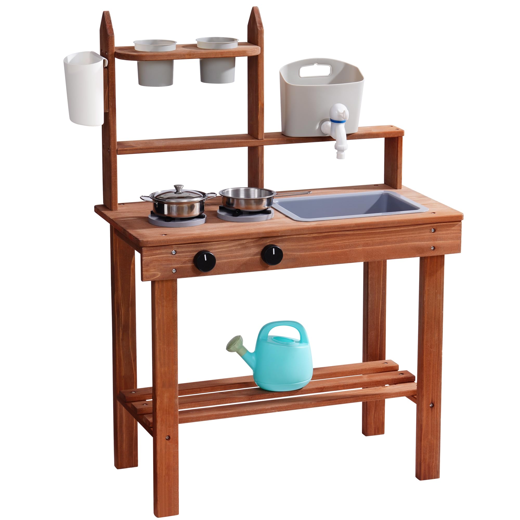 ROBOTIME Mud Kitchen outdoor sink with real faucet for imaginative cooking and water play.