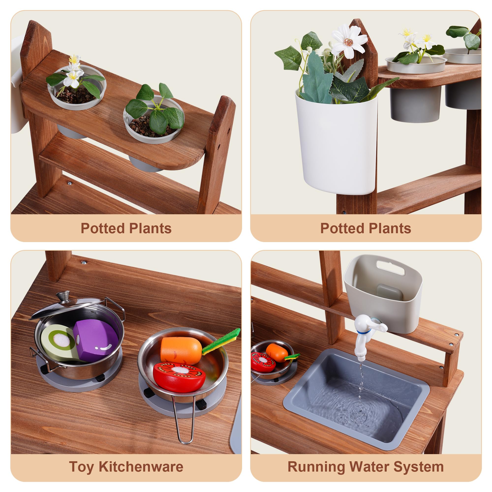 ROBOTIME Mud Kitchen removable sink simplifies cleanup after muddy fun.