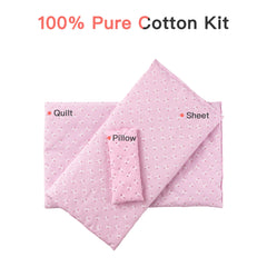 ROBOTIME pink pillow quilt adds warmth to the white doll bed