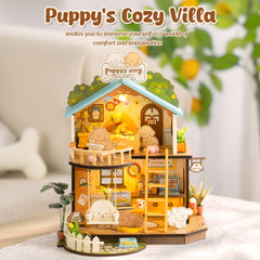 ROBOTIME Puppy's Cozy Villa LED-lit ambiance enhances mood and visual depth.