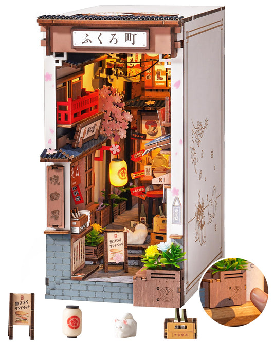 ROBOTIME Sakura Wine Alley exterior adds a vibrant focal point to your shelf.