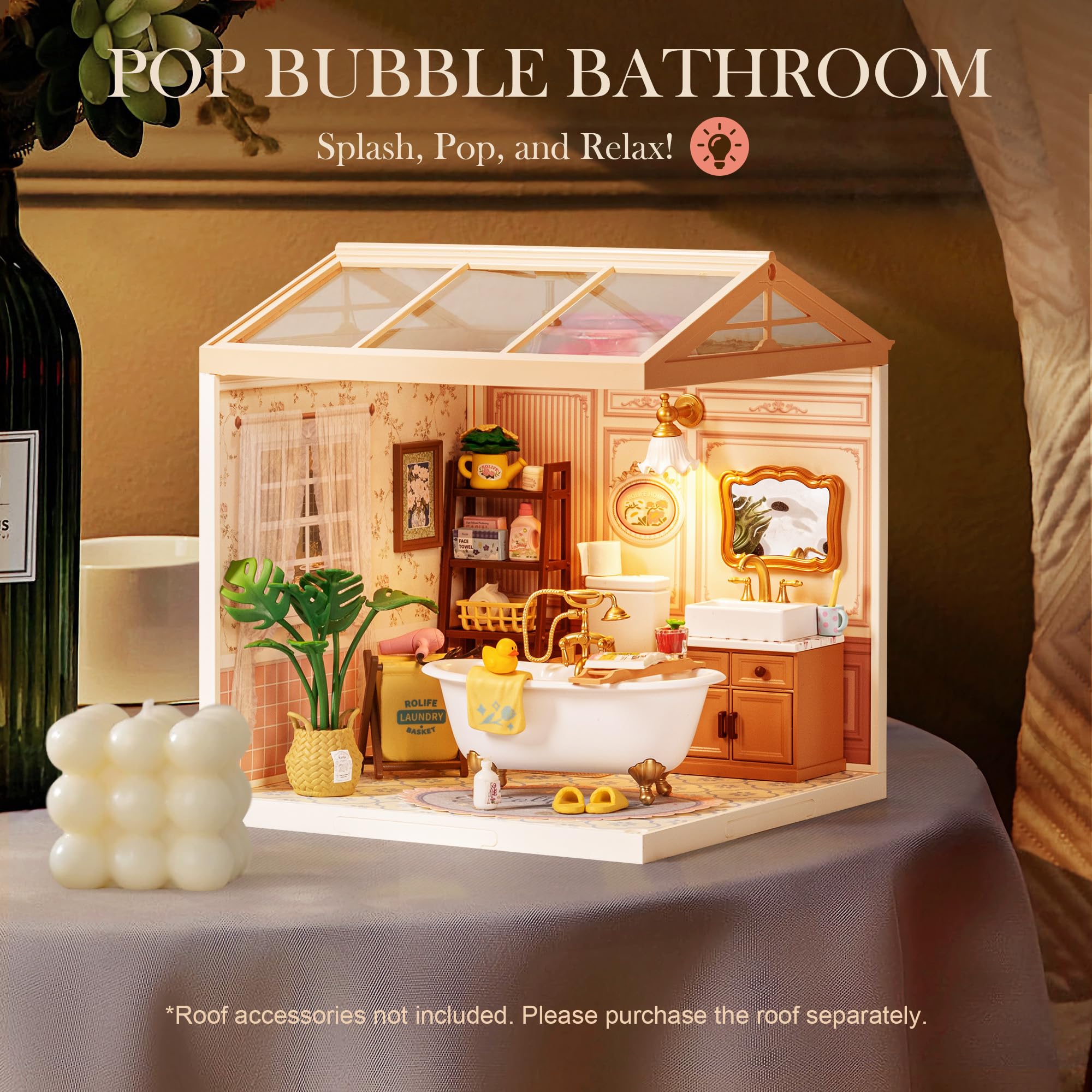 Robotime bathroom kit showing an ice drink accessory for realism.