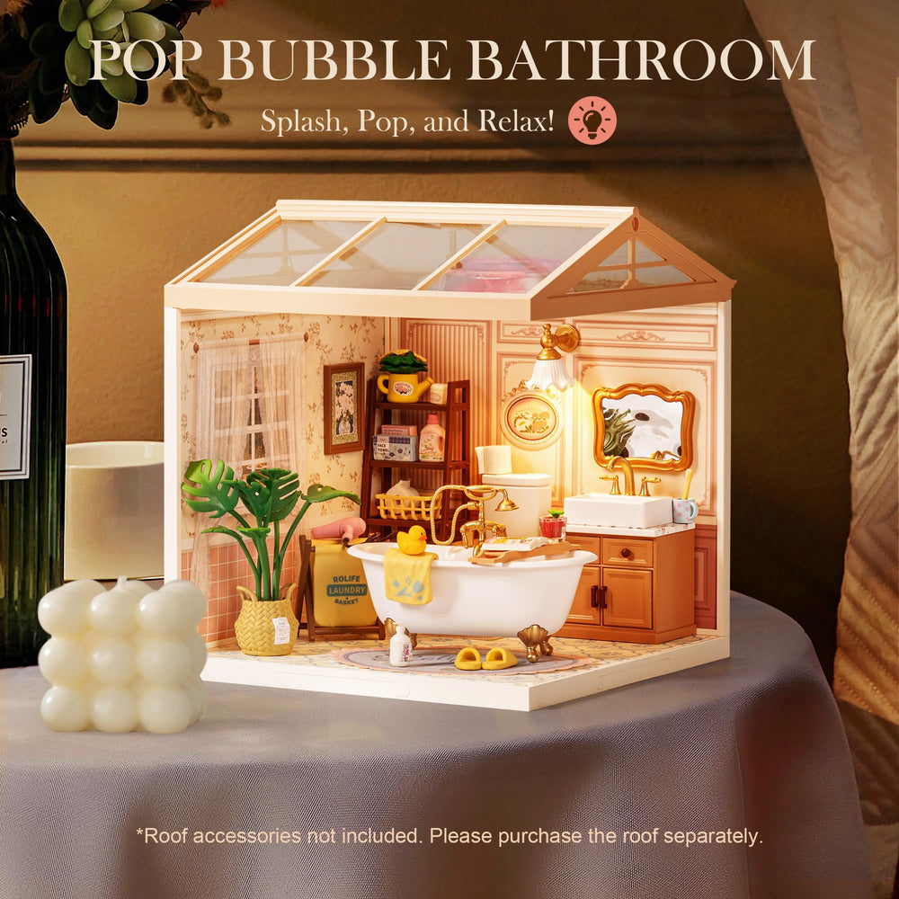 Robotime bathroom kit showing an ice drink accessory for realism.