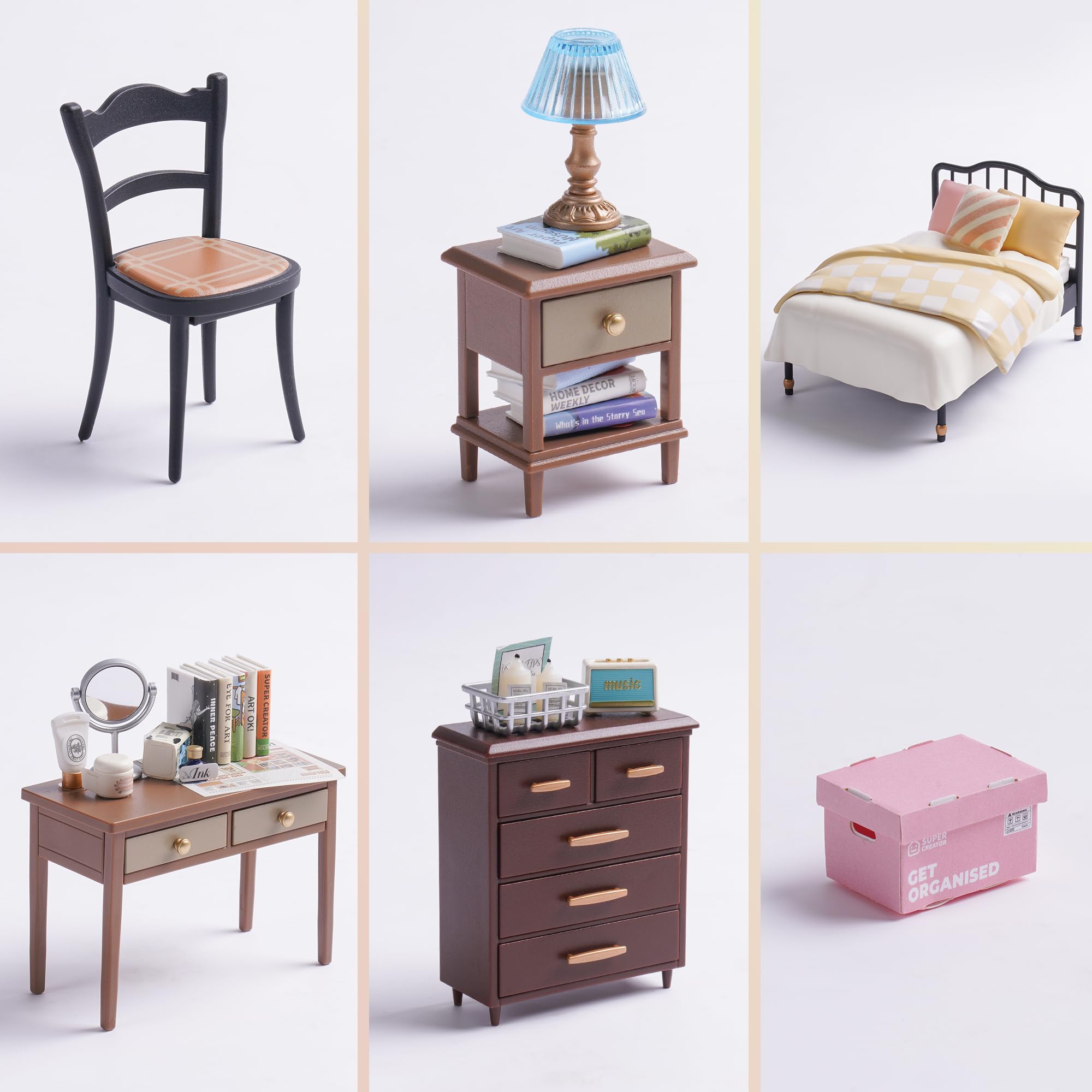 Robotime Sweet Dream Bedroom assembly guide emphasizing glue-free setup.