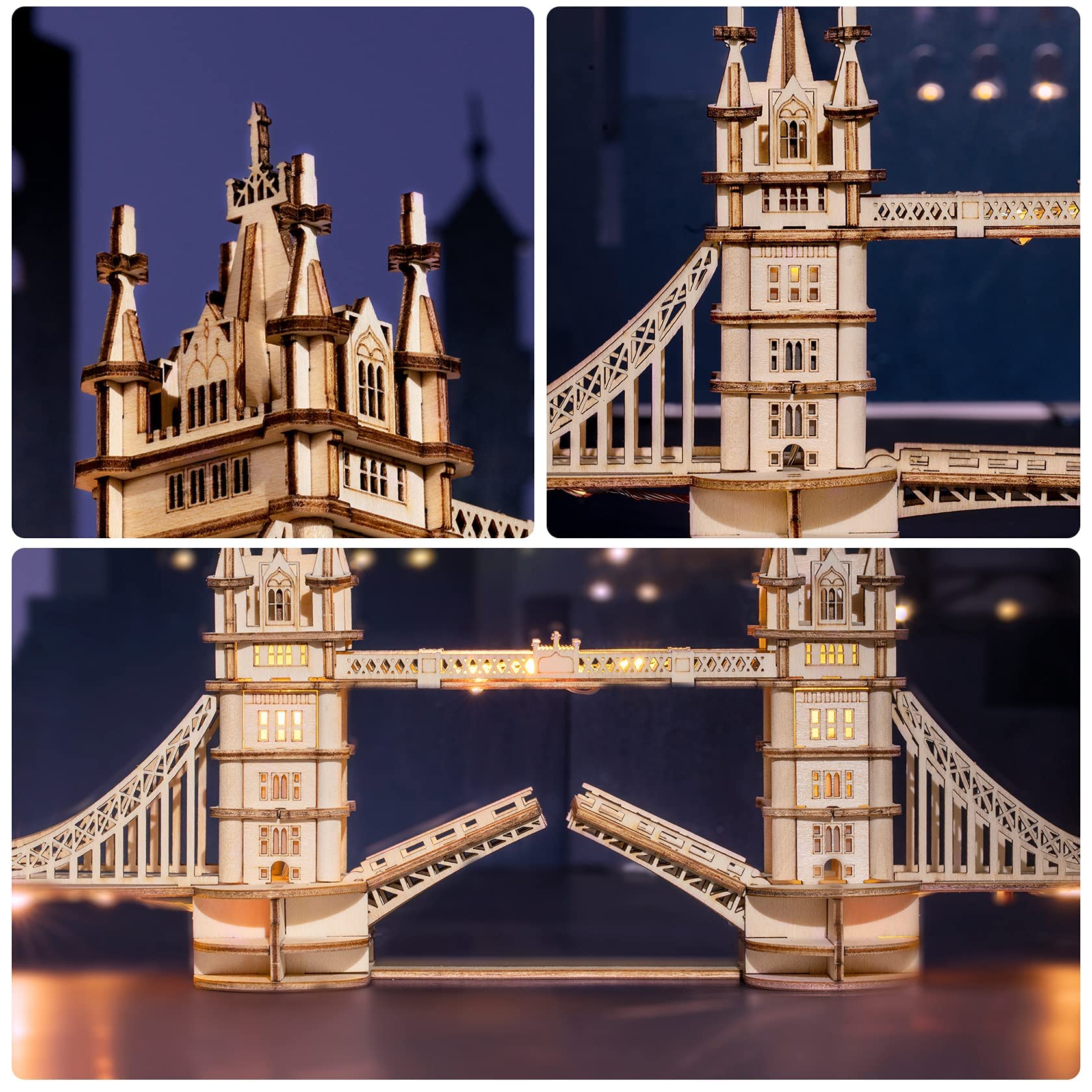 Robotime Tower Bridge model on table, ready to showcase