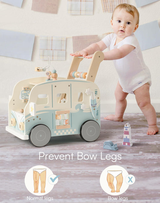 Robotime Vacation Bus Walker rearview mirror detail enhances imaginative play and exploration for toddlers