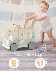 Robotime Vacation Bus Walker rearview mirror detail enhances imaginative play and exploration for toddlers