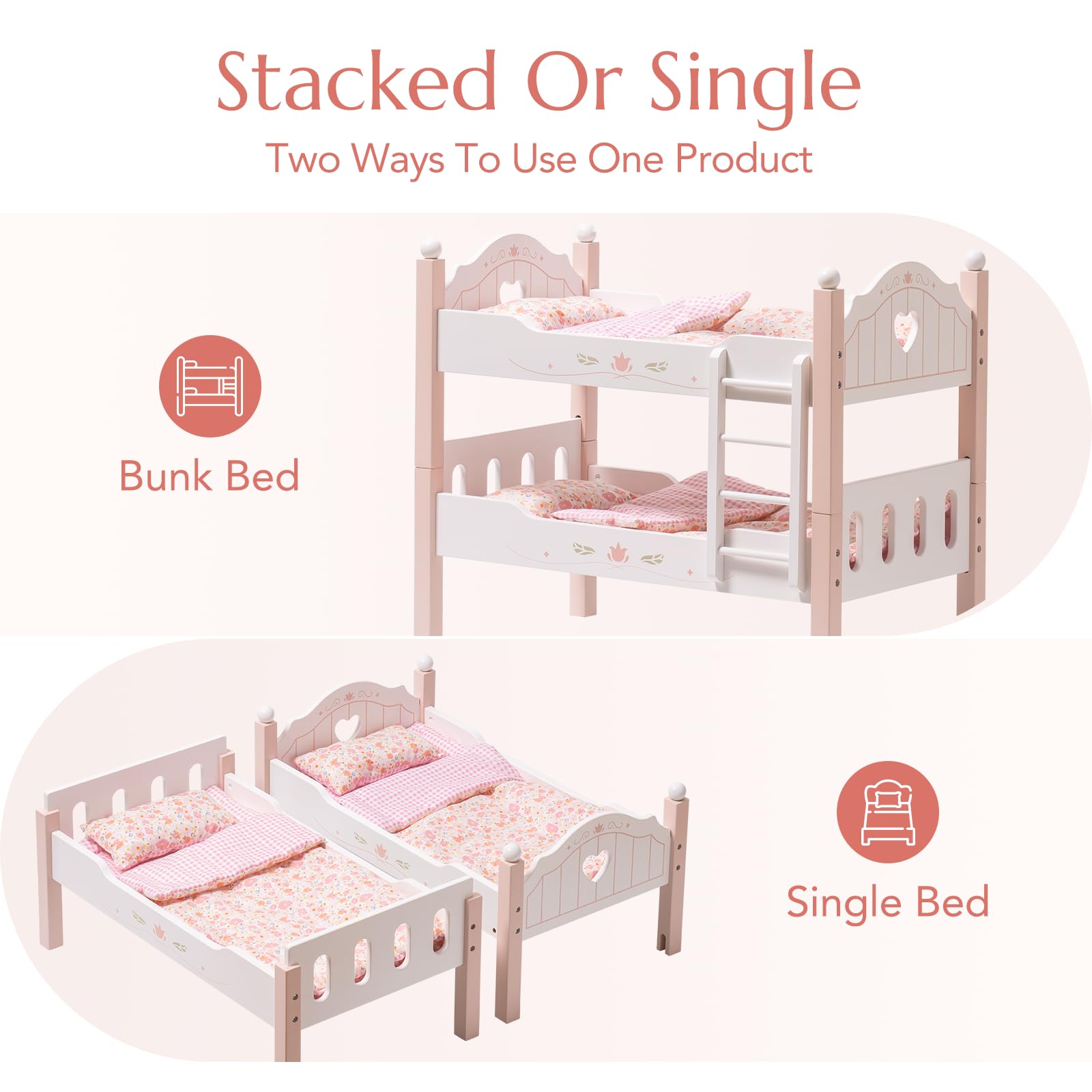 ROBOTIME wooden doll bed set pillow quilt emphasizes durable, non-toxic materials for safe play