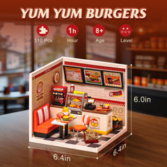 Robotime Yum Yum Burgers pre-finished parts simplify quick assembly