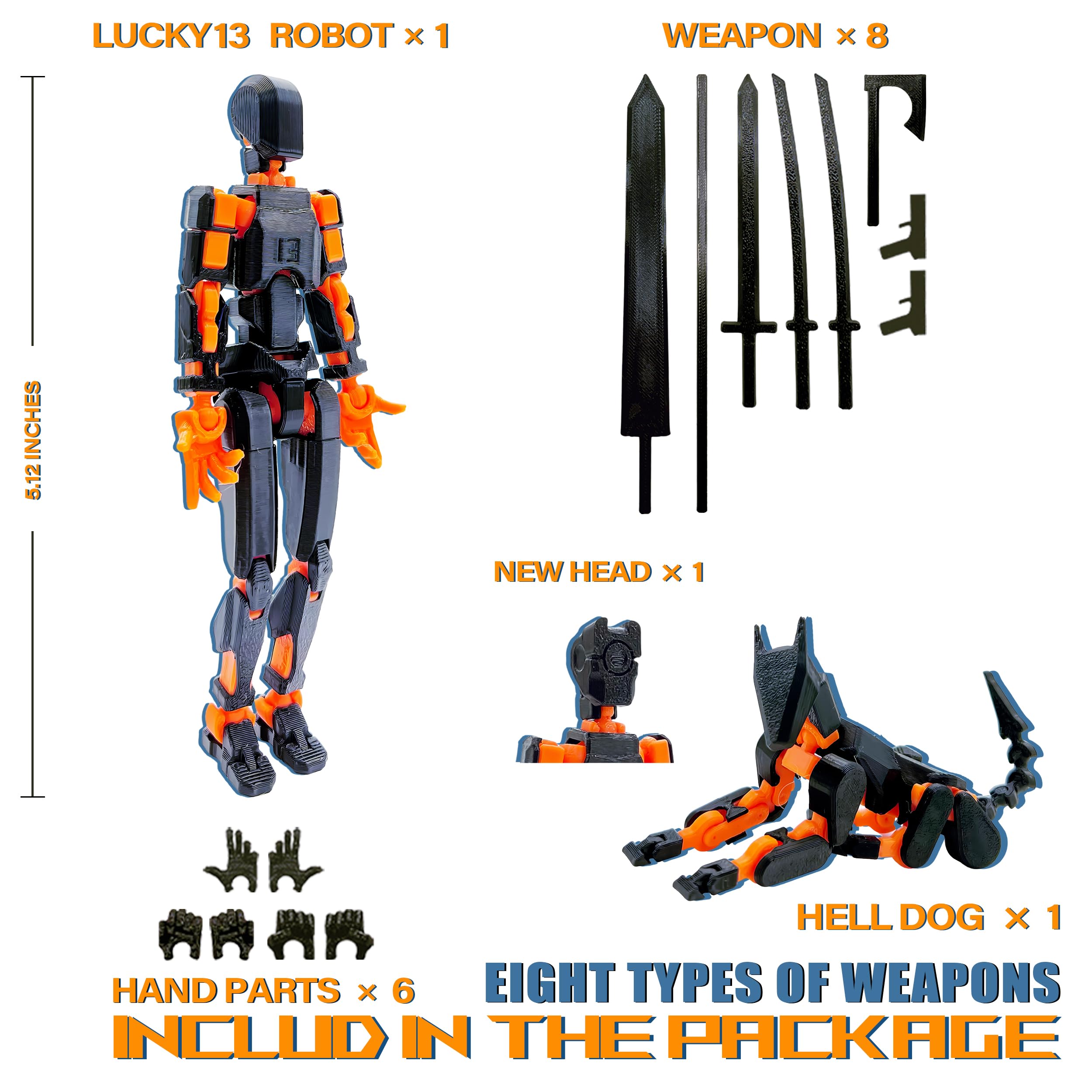 ROBTDUUMY T13 interchangeable hands and weapons for versatile setups.