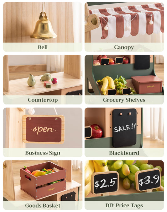 ROBUD interactive market stalls with sunshade boost dramatic role-play and social interaction.