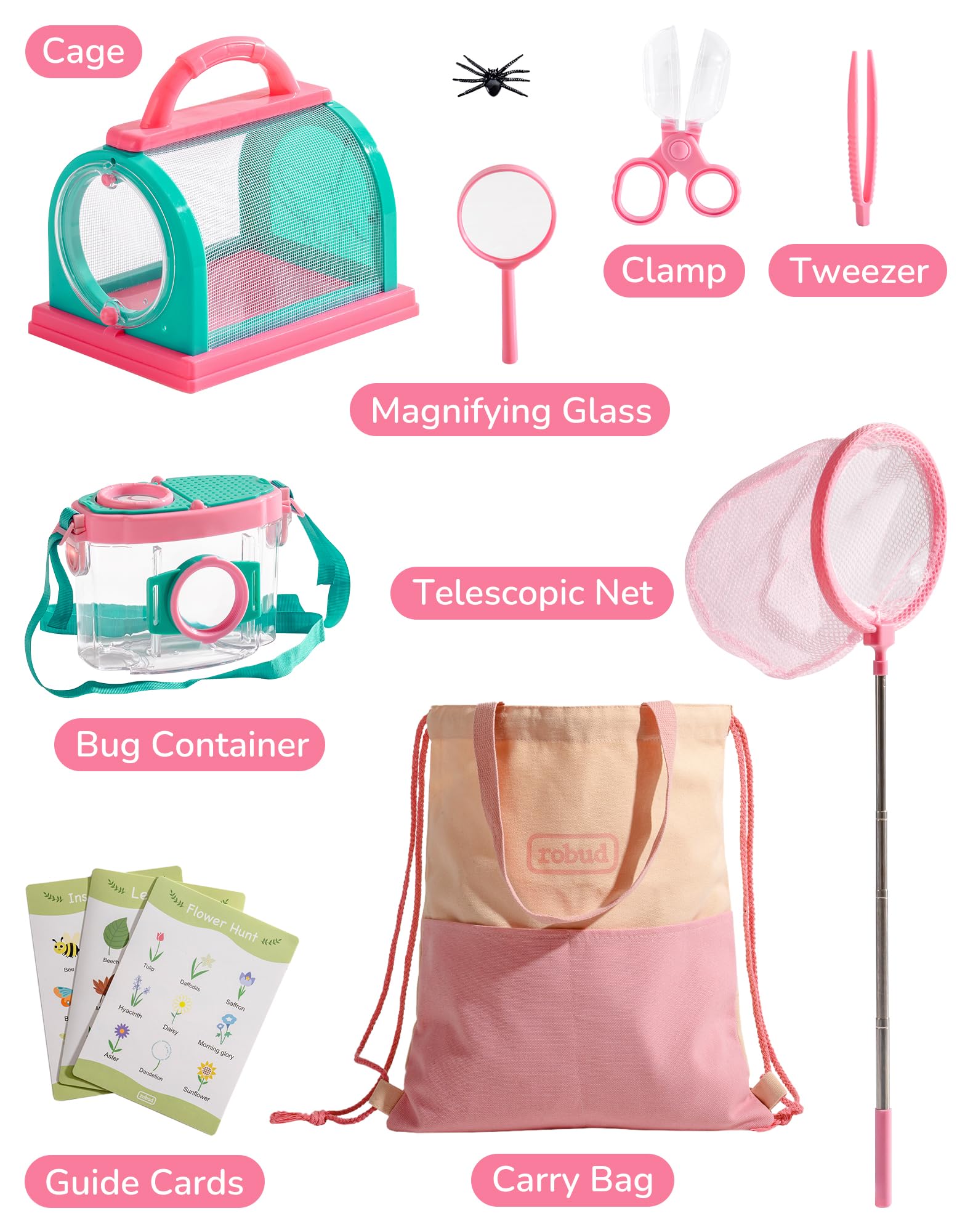 ROBUD Kids Explorer Kit magnifying glass reveals tiny outdoor details.