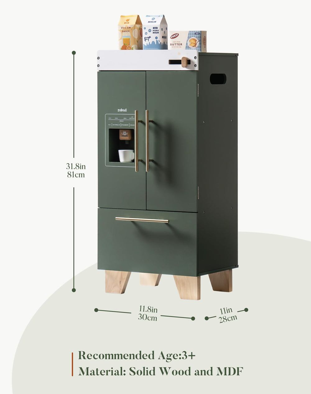 ROBUD vintage green fridge paired with oven boosts kitchen play variety.