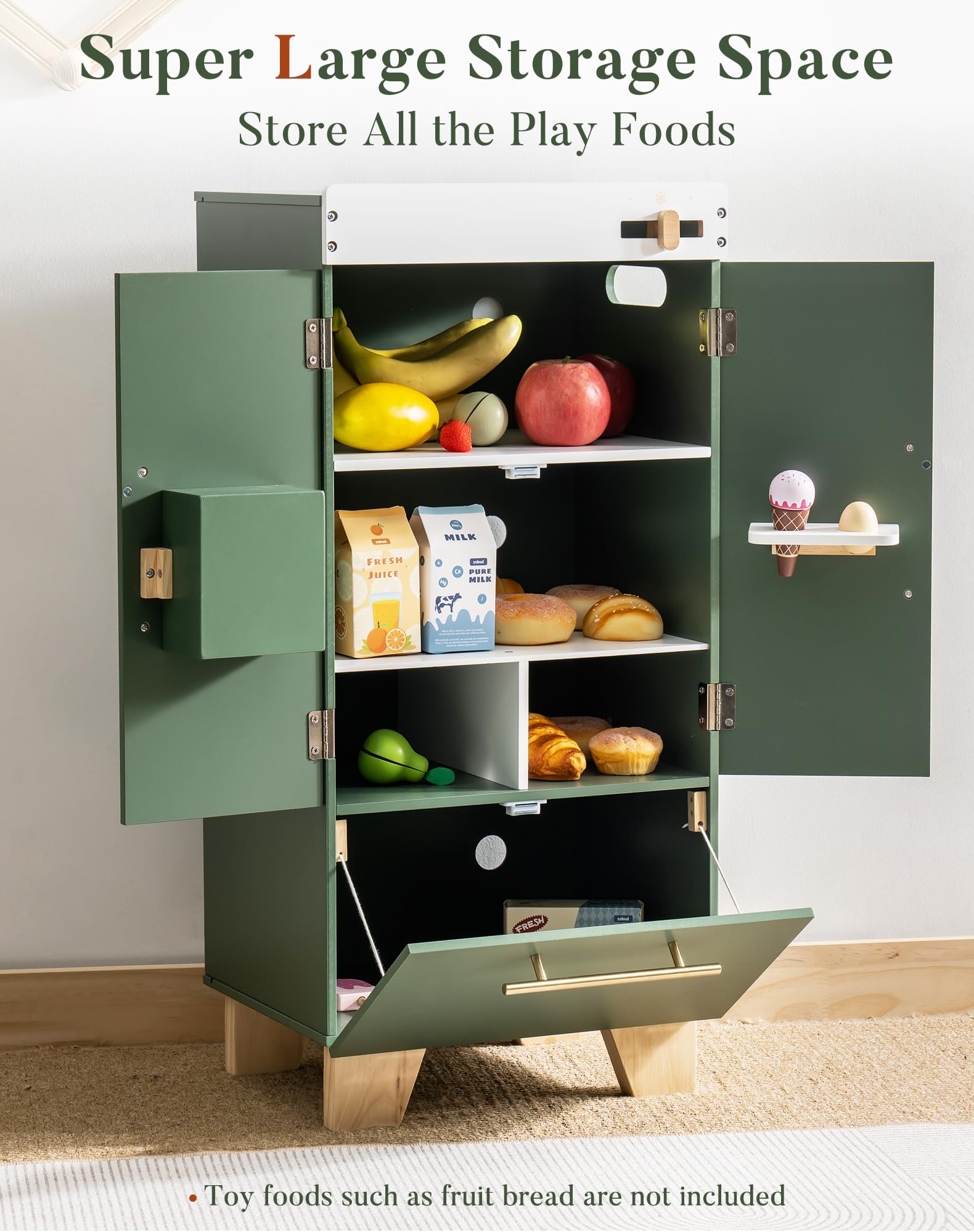 ROBUD vintage green top features pretend juice maker for creative meals.