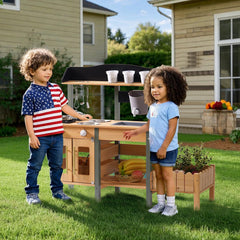 ROBUD mud kitchen for kids promotes social skills through group play.
