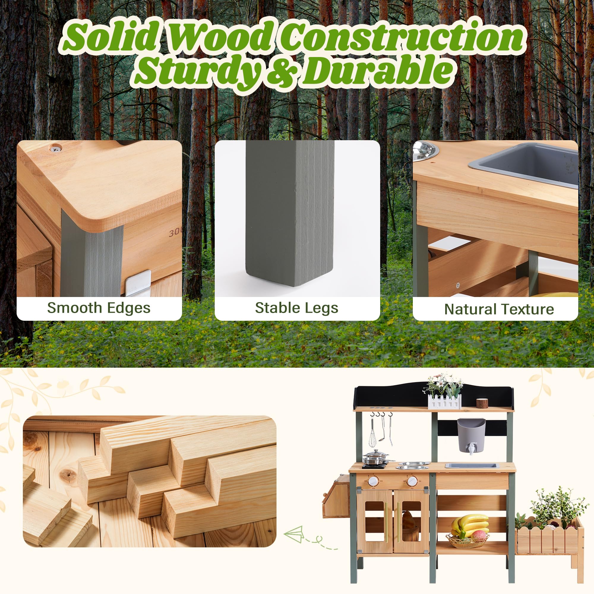 ROBUD wooden construction supports durable outdoor use in gardens.