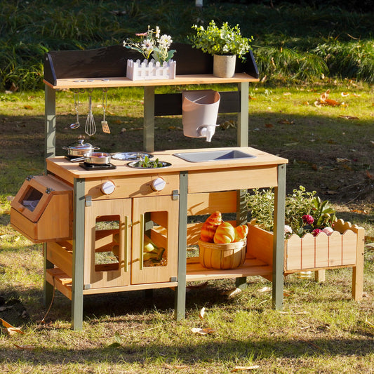 ROBUD mud kitchen plant growing box inspires nature-based exploration outdoors.