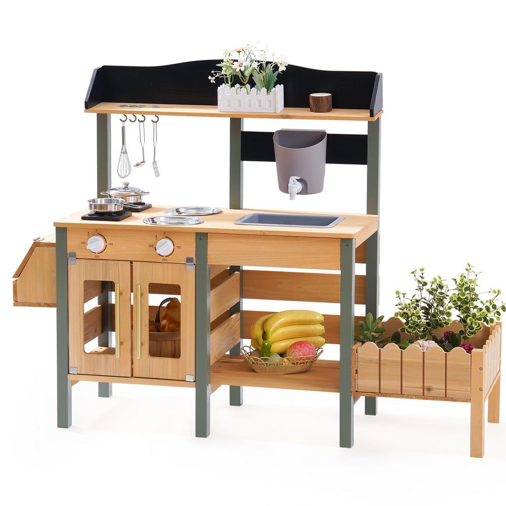 ROBUD mud kitchen sink setup for outdoor pretend cooking and water play.