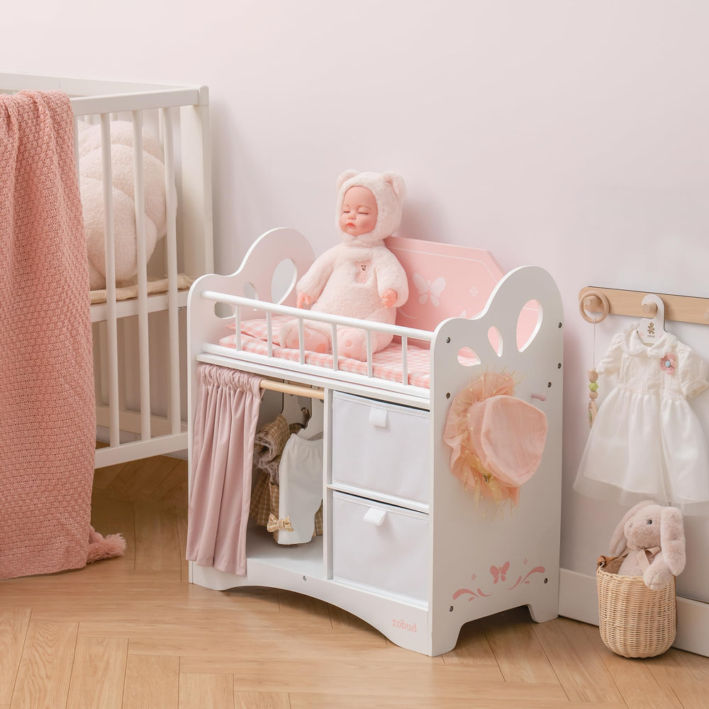 ROBUD wooden doll bed dimensions show generous space for dolls