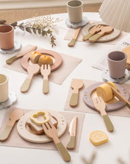 ROBUD wooden play dishes set plates enhance imaginative meal times.