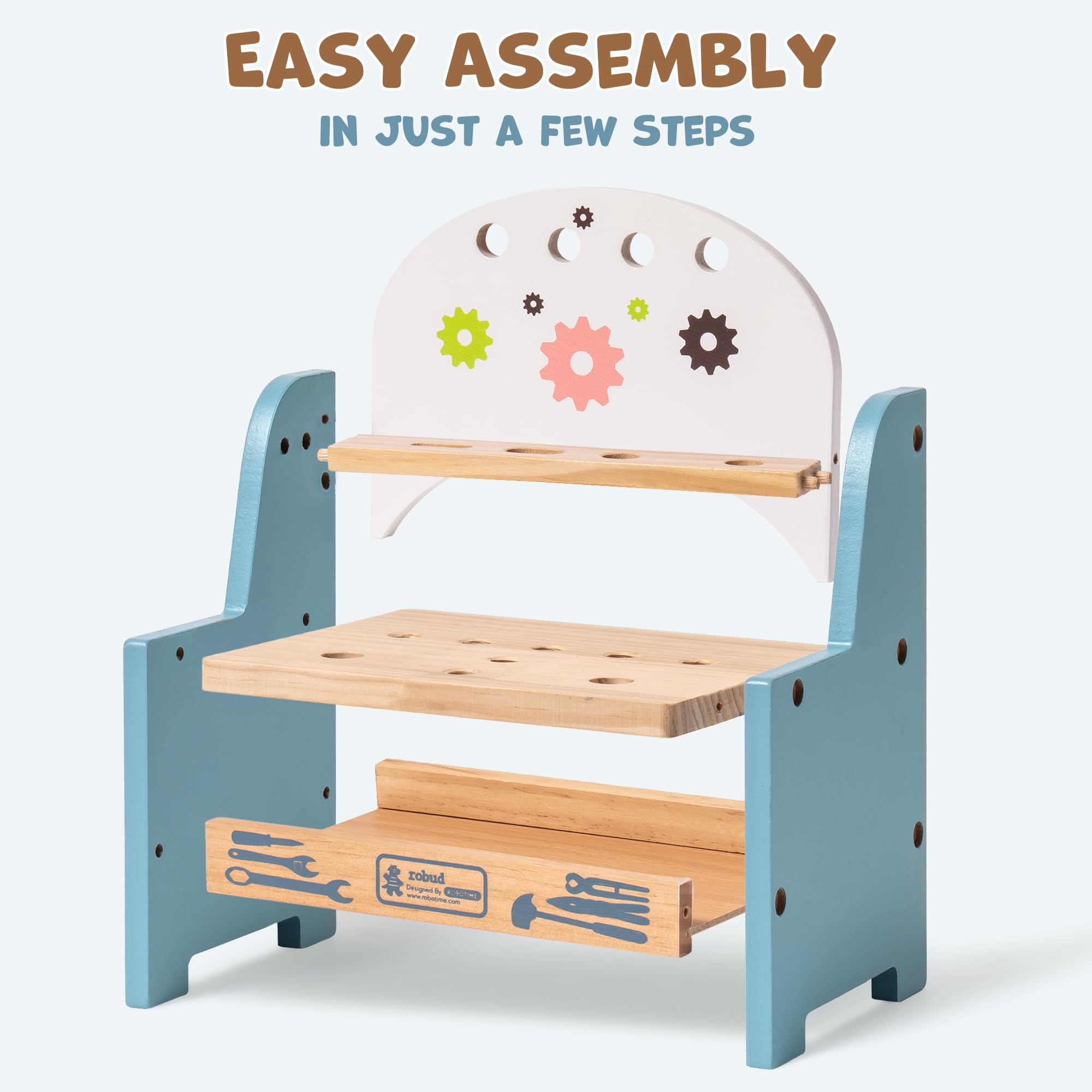 ROBUD bottom shelf design keeps tools organized after playtime