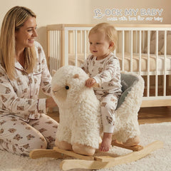 Rock My Baby cream alpaca plush rocker for comforting play