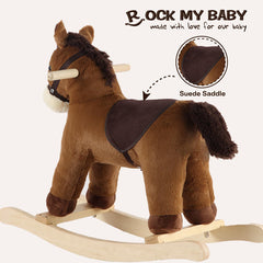 Rock My Baby rocking horse suede saddle provides ergonomic rider support.