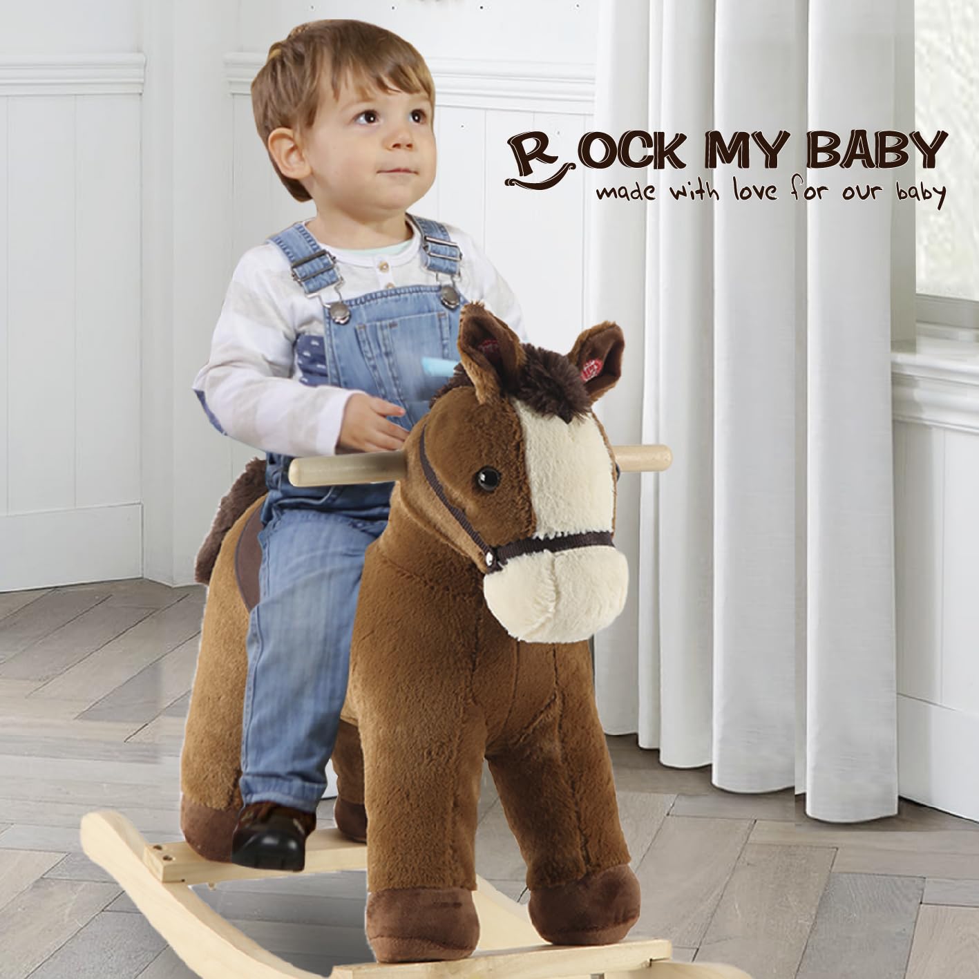 Rock My Baby rocking horse wide stable base for balanced rocking.