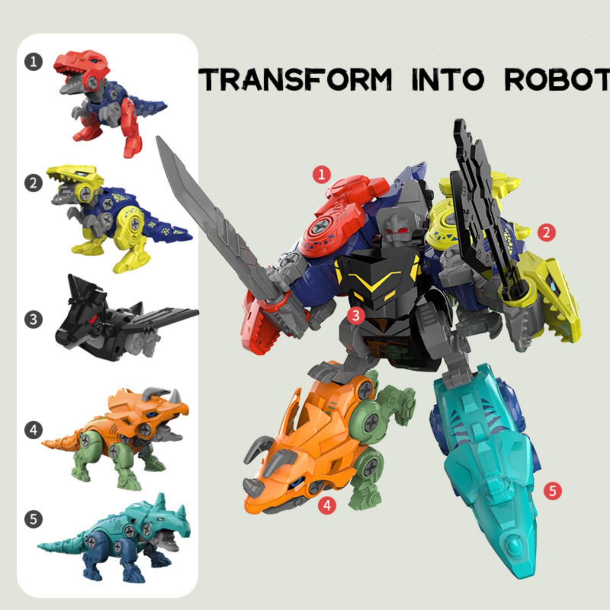 Rockclo five-dinosaurs-collection laid out for creative construction.